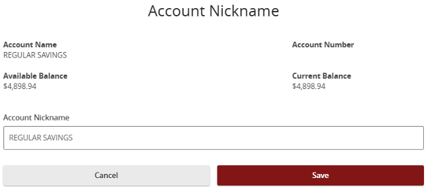 Screen shot showing account nickname